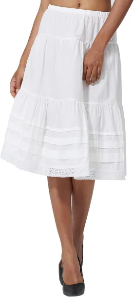 100% Cotton Women White Maxi Skirt Elastic Waist Peasant A Line Flowy Swing Lace Skirt Dress No Lining