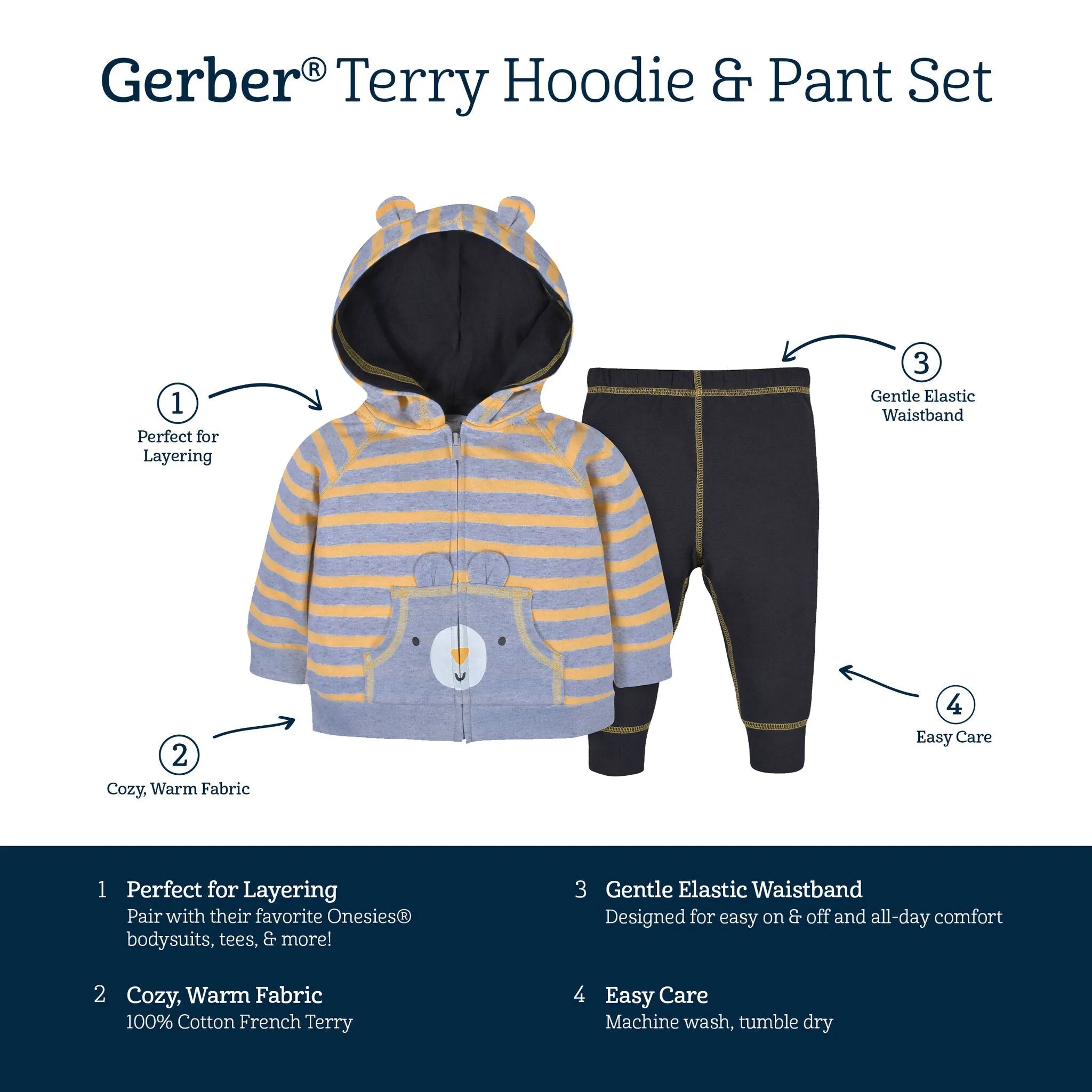 2-Piece Baby & Toddler Boys Bear Terry Zip Hoodie & Joggers Set