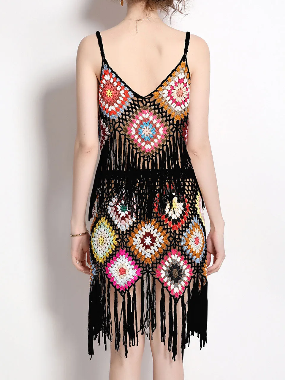 2PS Boho Style Crochet Fringe Bolero Top and Skirt Suit