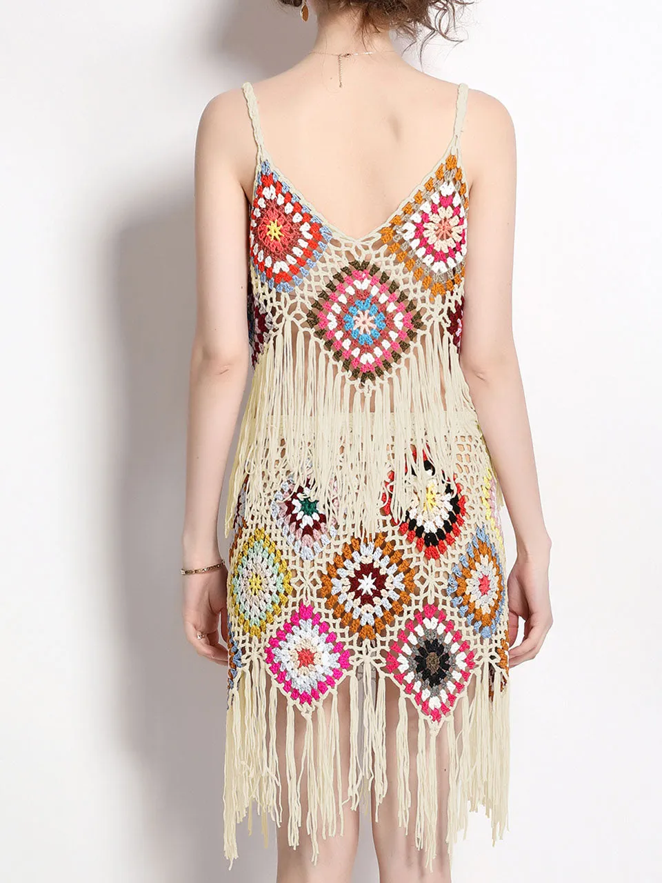 2PS Boho Style Crochet Fringe Bolero Top and Skirt Suit
