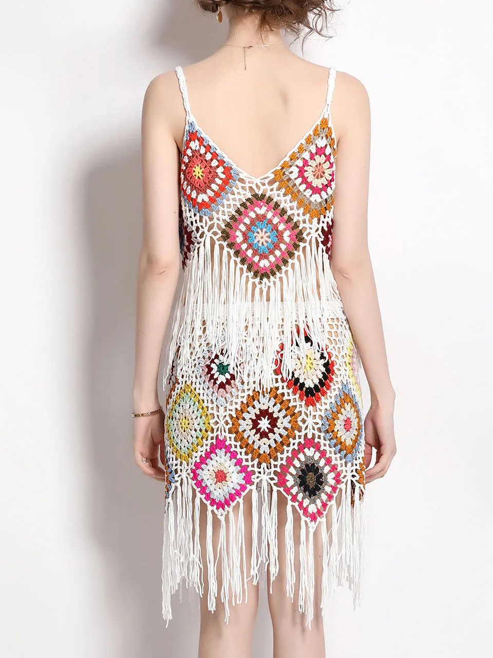 2PS Boho Style Crochet Fringe Bolero Top and Skirt Suit