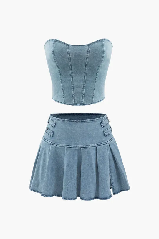 A&A Denim Strapless Skirt Two Piece Set