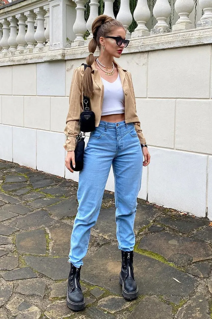 Affair Of The Heart Mom Jeans - Light Blue Wash