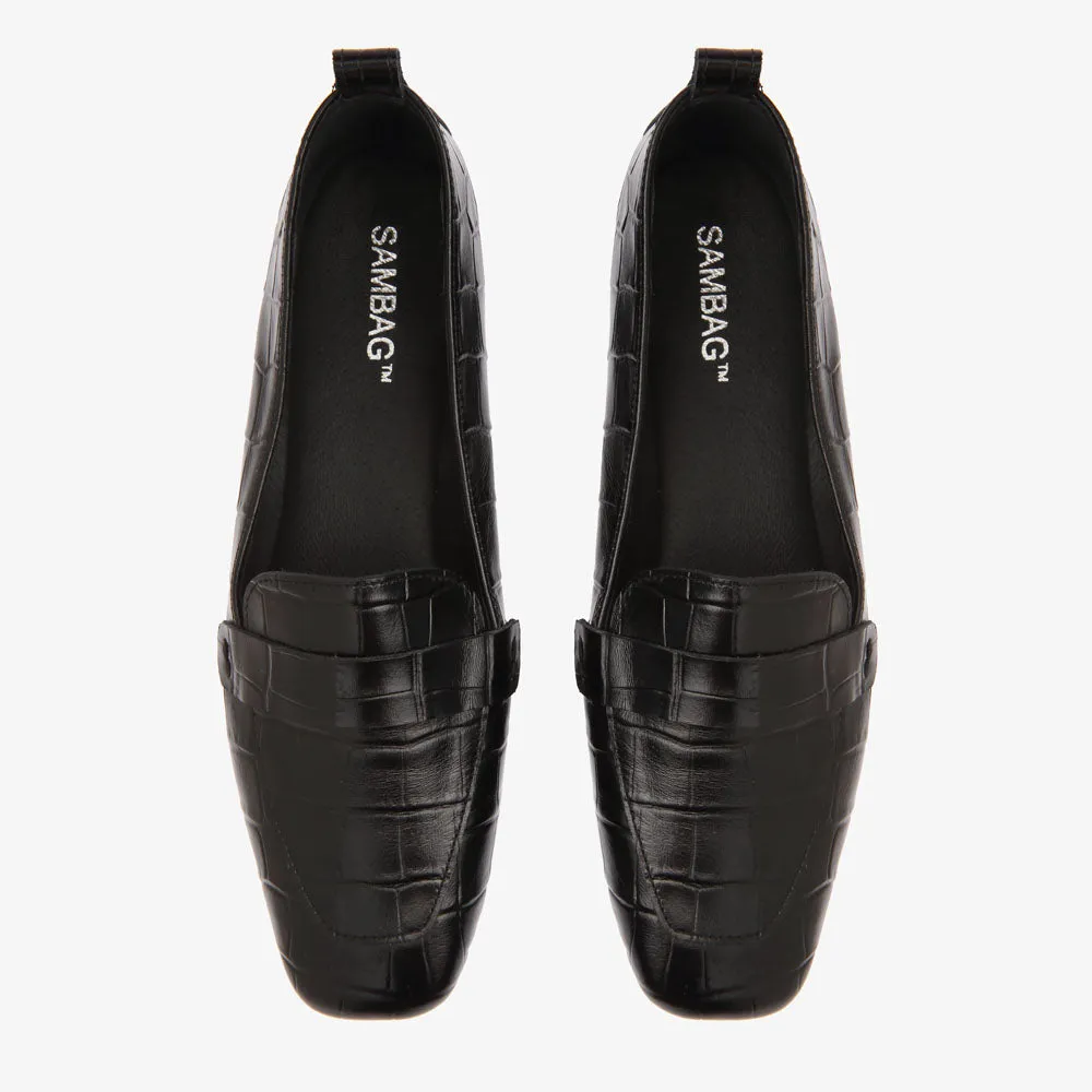 Alessandra Black Croc leather Loafer