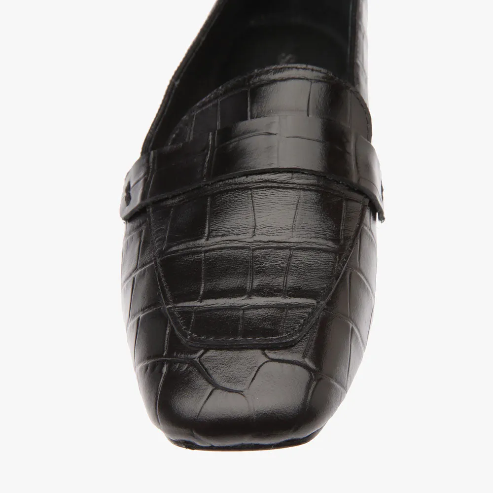 Alessandra Black Croc leather Loafer