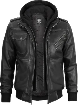 Blingsoul Leather Bomber Jackets For Men - Real Lambskin Mens Leather Jacket With Hood