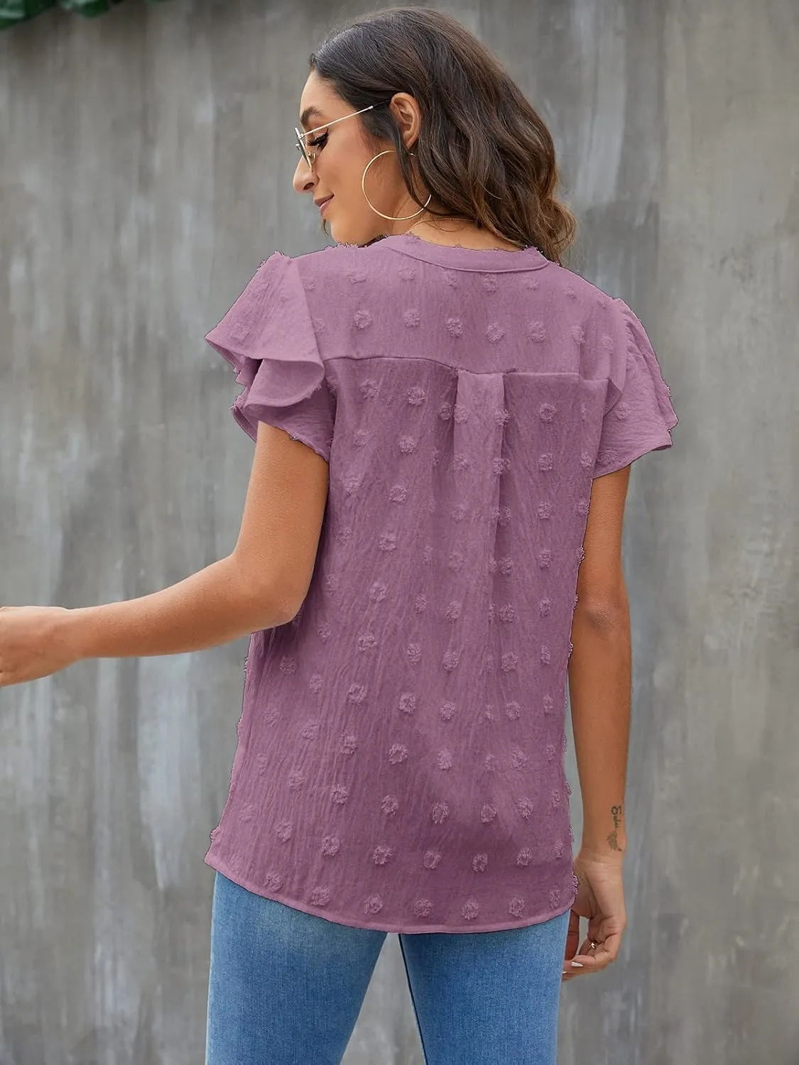 Blooming Jelly Womens White Blouse V Neck Ruffle Sleeve Flowy Shirts Dressy Casual Cute Summer Tops