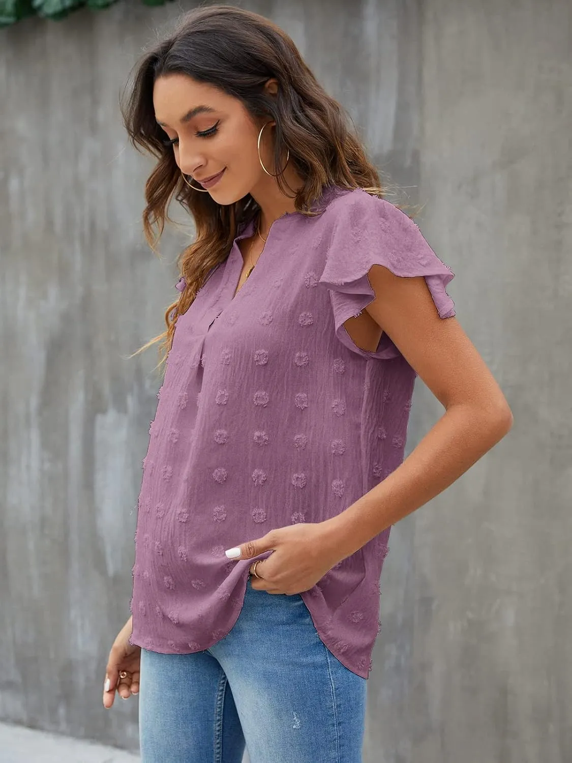 Blooming Jelly Womens White Blouse V Neck Ruffle Sleeve Flowy Shirts Dressy Casual Cute Summer Tops