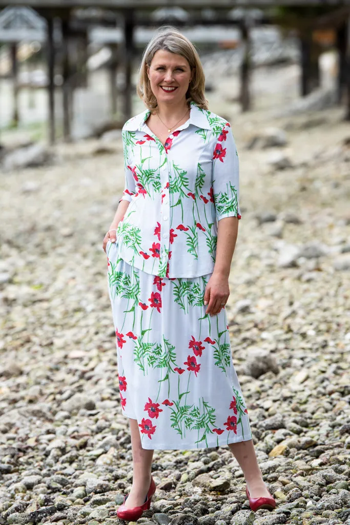 Blythe Skirt, Poppies, Linen Bamboo - Final Sale