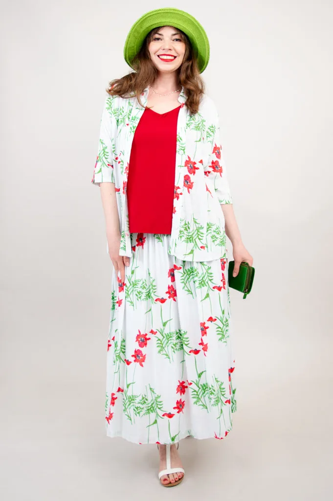 Blythe Skirt, Poppies, Linen Bamboo - Final Sale