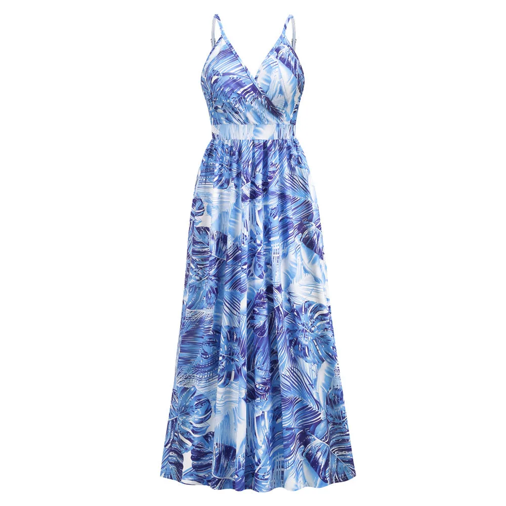 Bohemian Print  Sexy V-neck Sling Maxi Dress