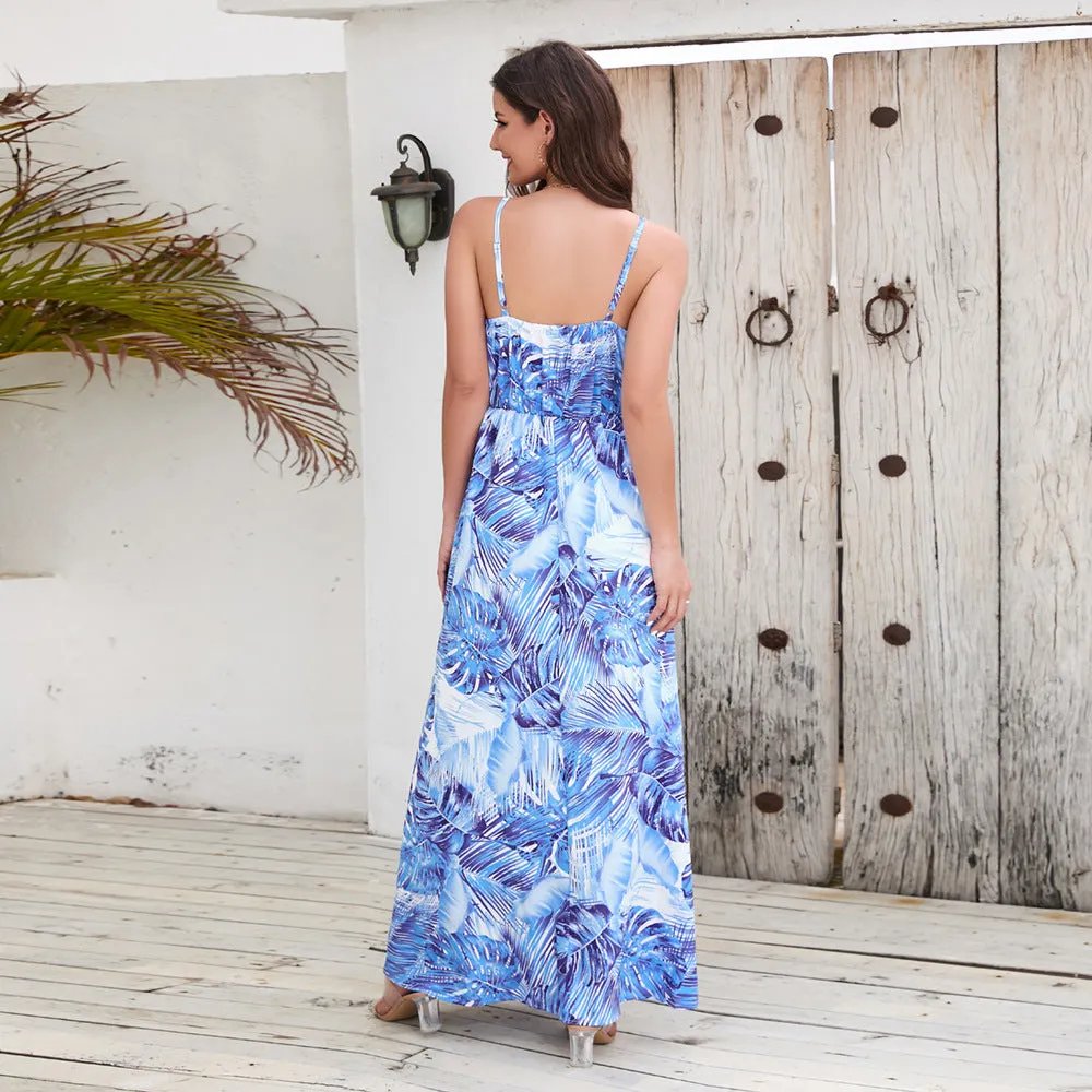 Bohemian Print  Sexy V-neck Sling Maxi Dress