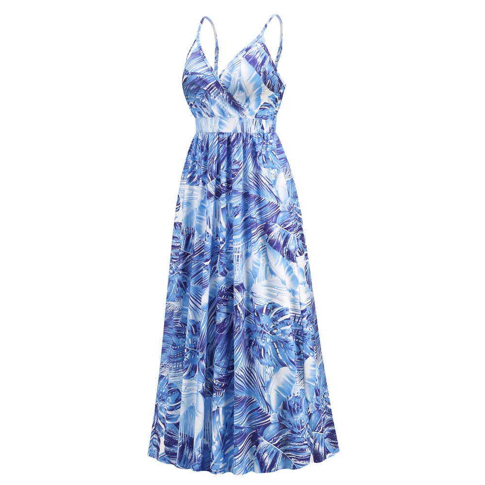 Bohemian Print  Sexy V-neck Sling Maxi Dress