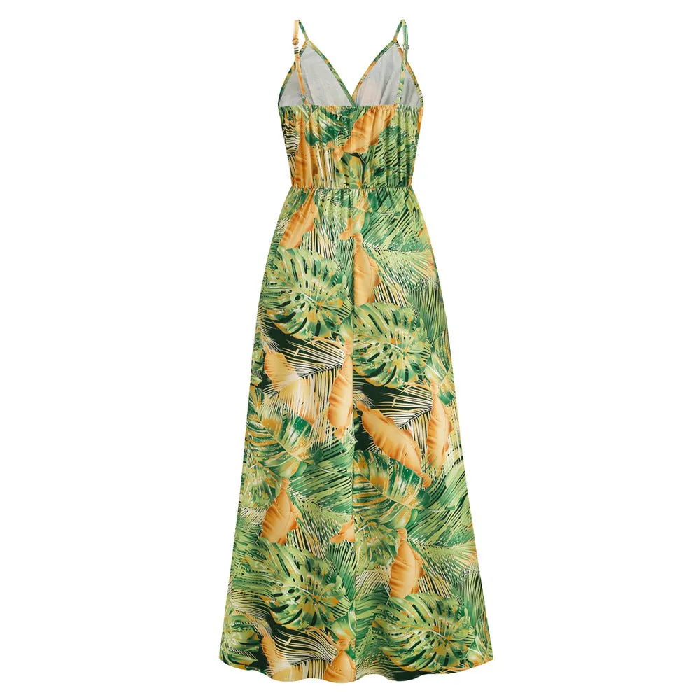 Bohemian Print  Sexy V-neck Sling Maxi Dress