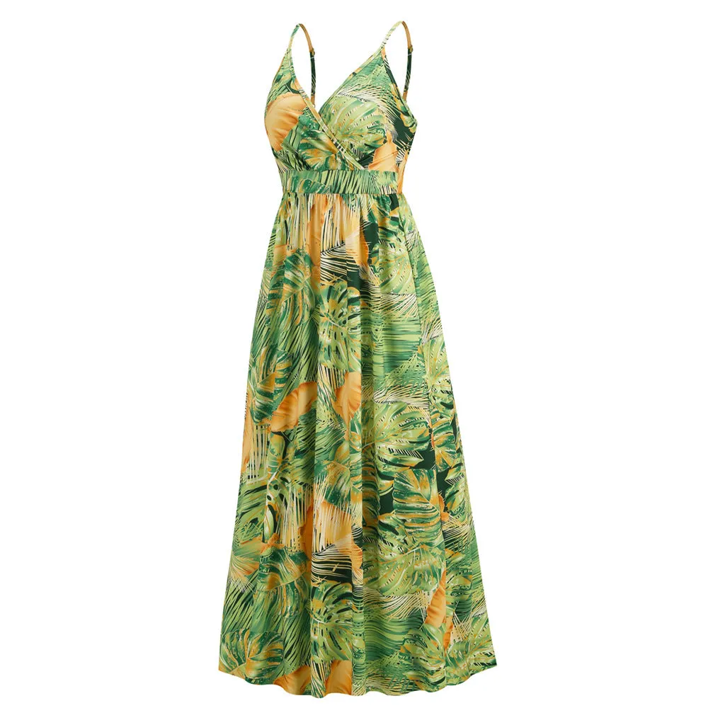 Bohemian Print  Sexy V-neck Sling Maxi Dress