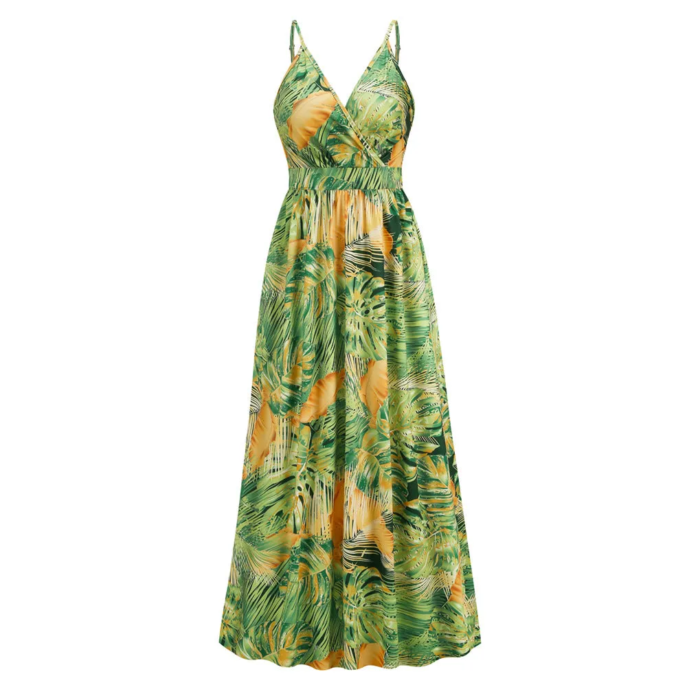 Bohemian Print  Sexy V-neck Sling Maxi Dress