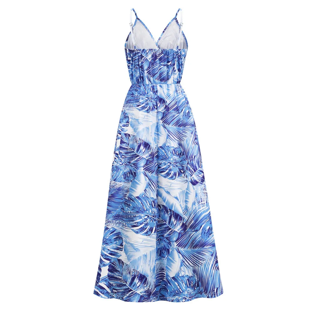 Bohemian Print  Sexy V-neck Sling Maxi Dress