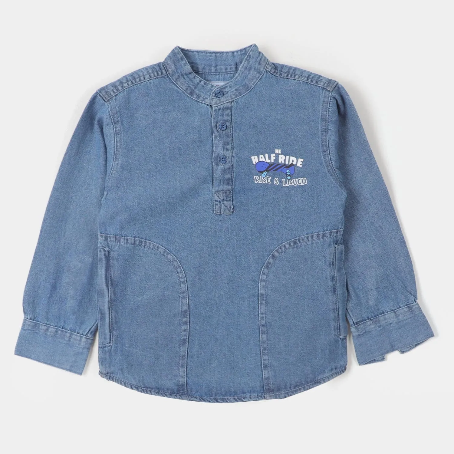 Boys Casual Shirt Denim Half Ride - Ice Blue