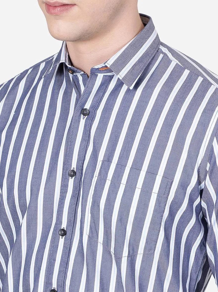 China Blue Striped Slim Fit Casual Shirt | JadeBlue