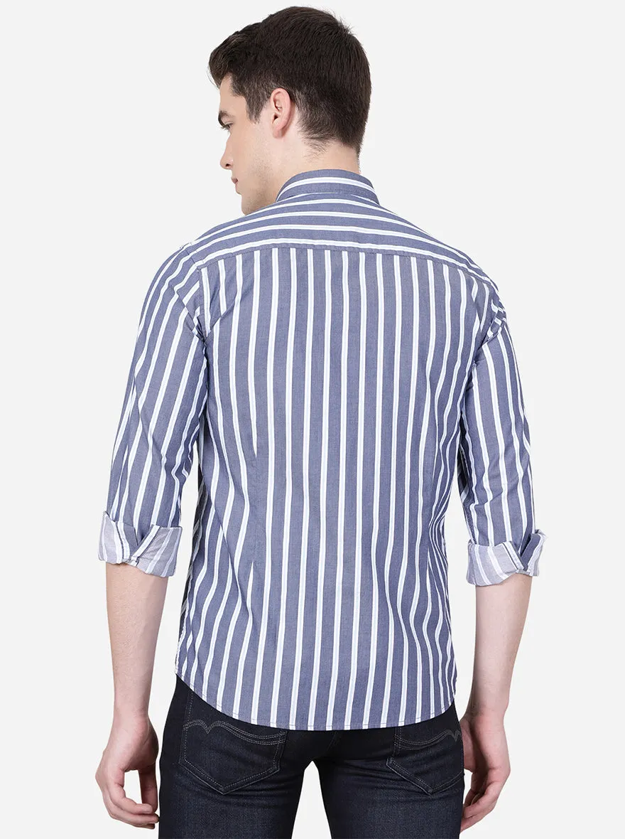 China Blue Striped Slim Fit Casual Shirt | JadeBlue