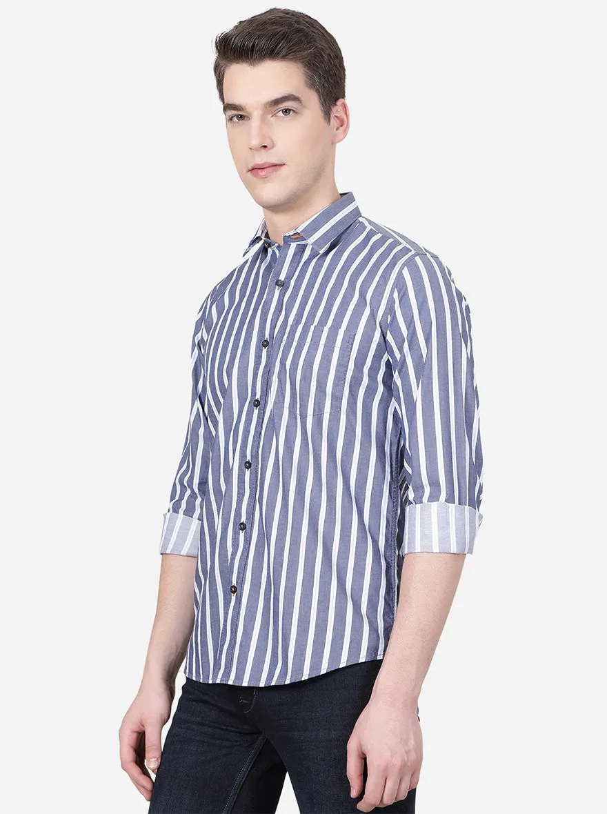 China Blue Striped Slim Fit Casual Shirt | JadeBlue