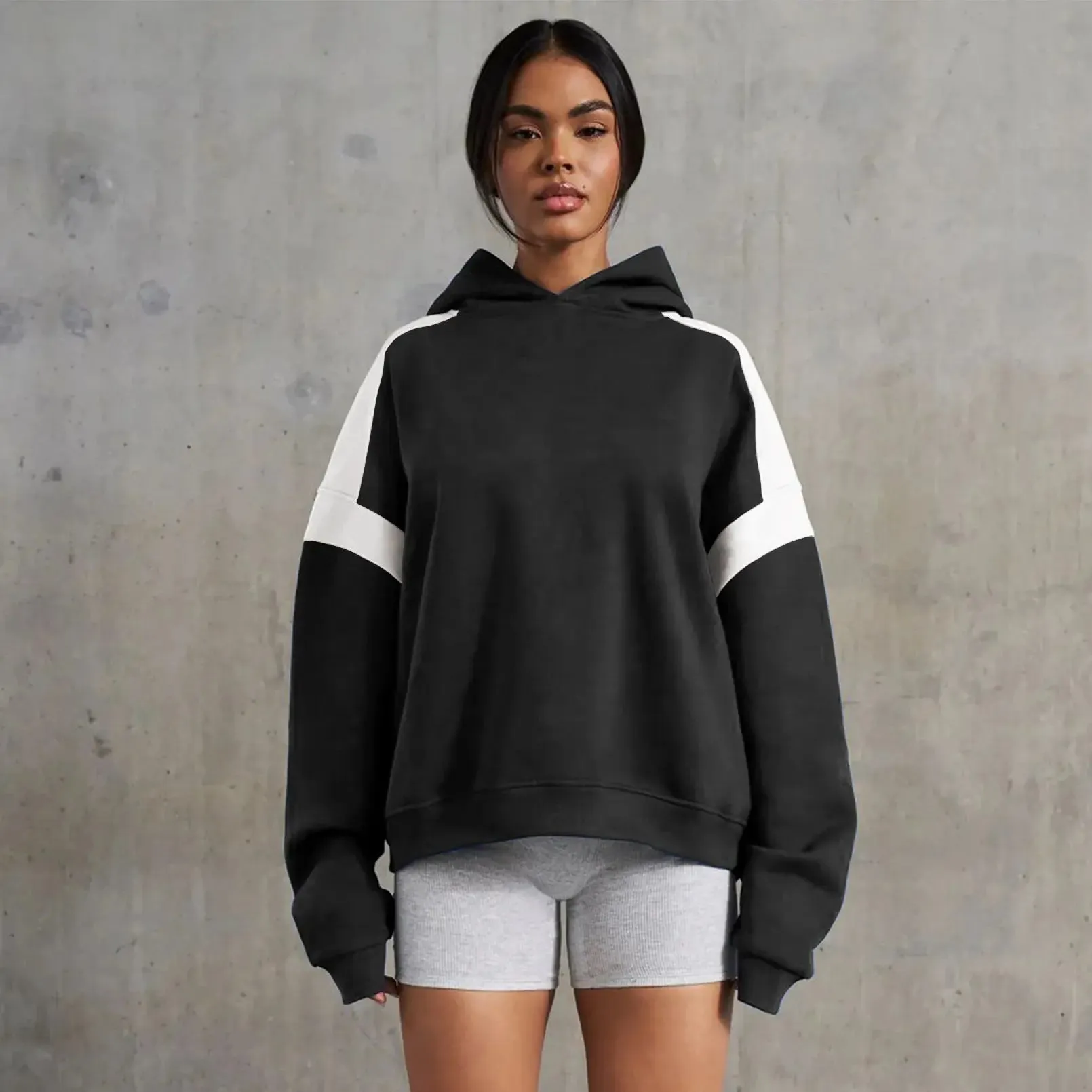Contrast Colour Drop Shoulder Women's Hoodie