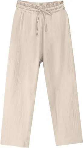 Cotton Linen Wide Leg Pants for Women High Waisted Slacks Lounge Baggy Flowy Palazzo Pants Casual Beach Trousers