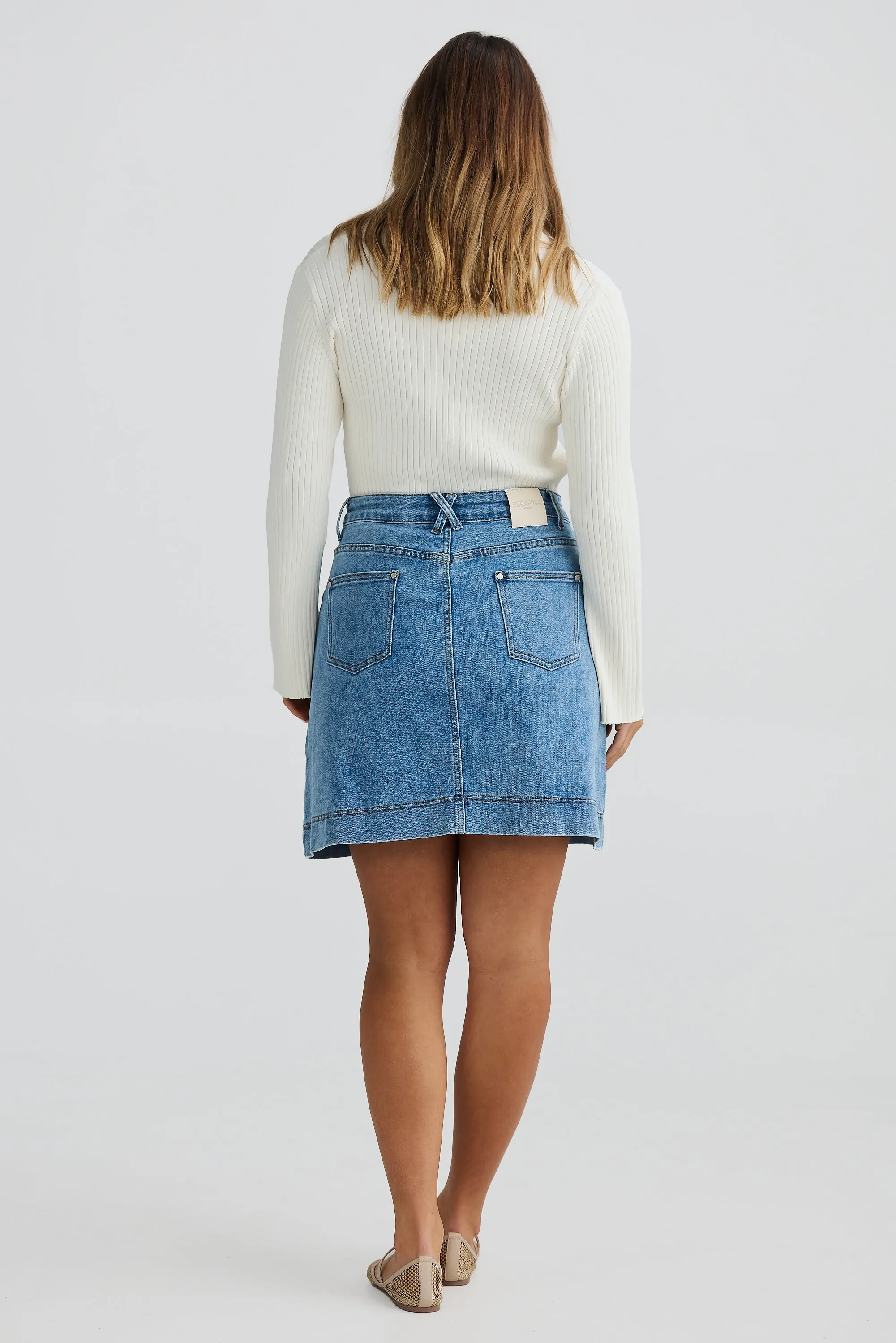 Denim A-Line Short Skirt - Blue Denim