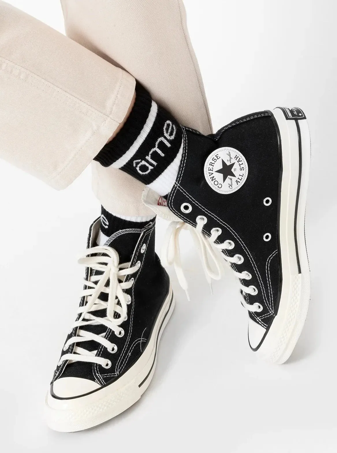 DIEGO SOCKS WITH CONTRASTING LINES | BLACK - WHITE LINES