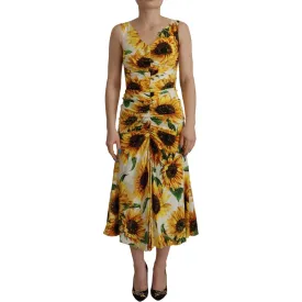 Dolce & Gabbana Elegant White Floral Print Midi Dress