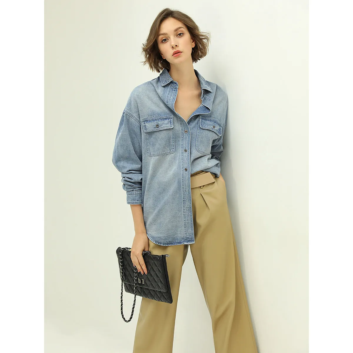 Fresh Blue Button-up Denim Shirt