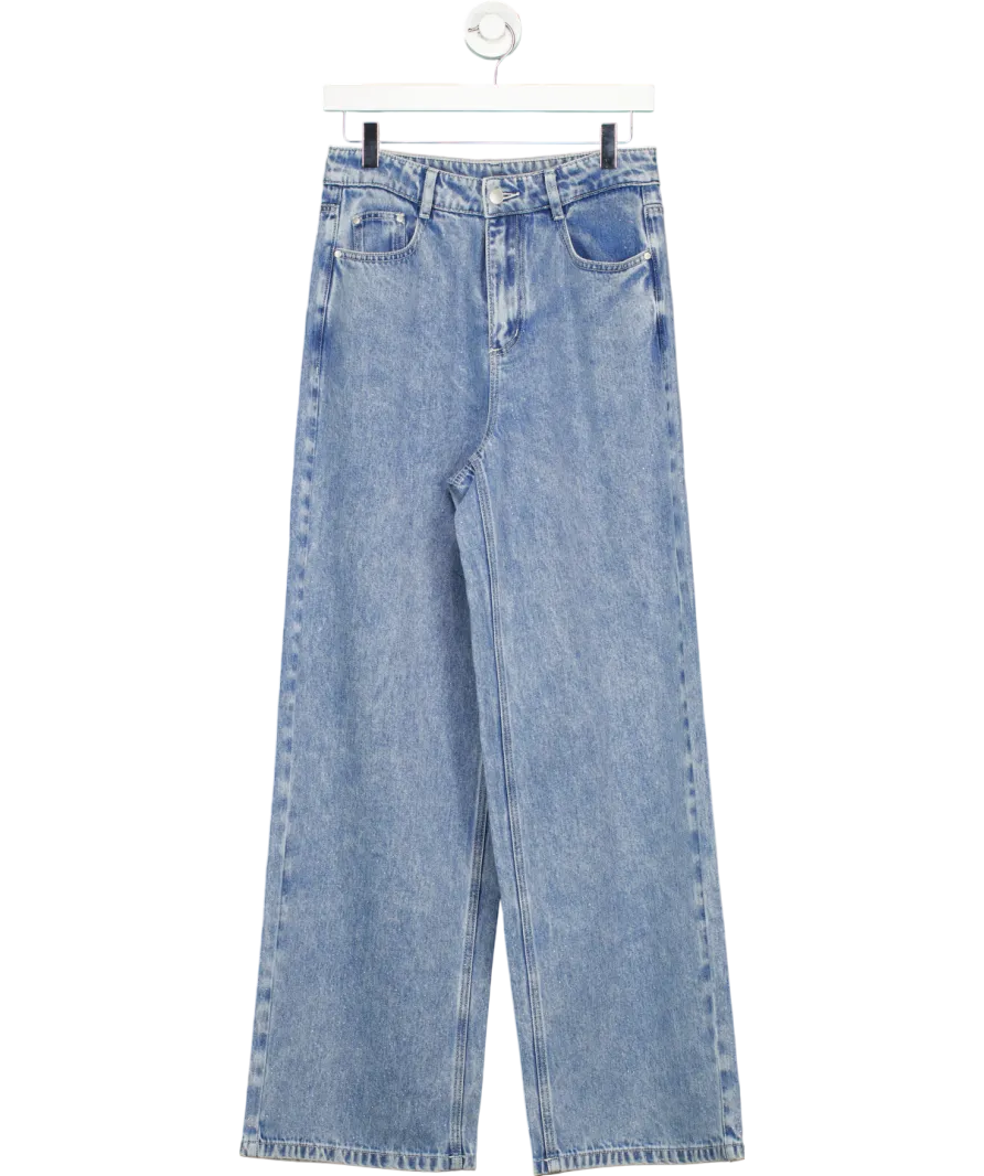 GOELIA Blue Denim Glitter Detailed Adjustable Waist Women Jeans UK 8