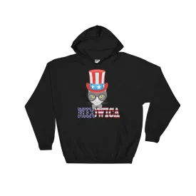 Gray Cat With Big Hat USA Hoodie