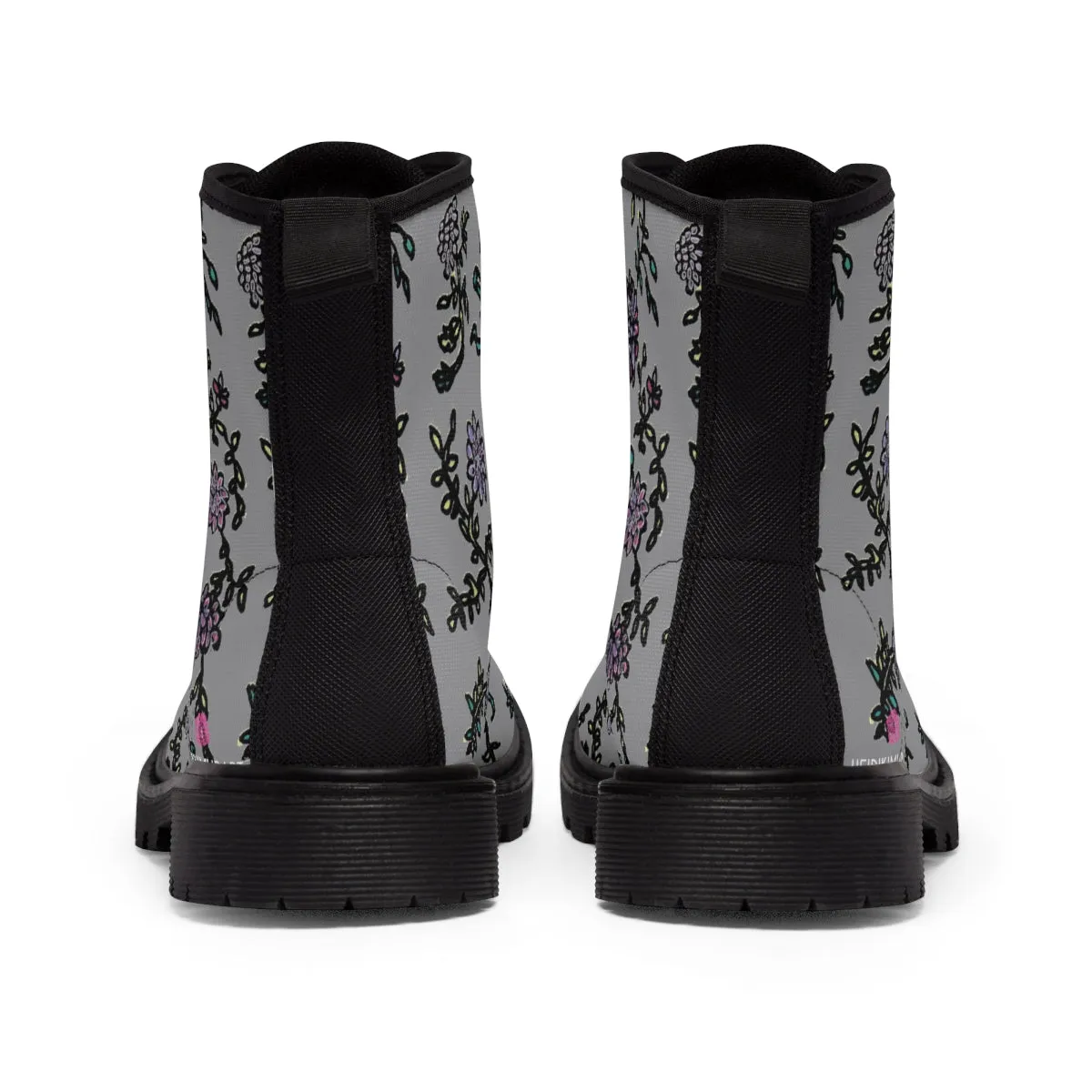 Gray Floral Print Women's Boots, Purple Floral Women's Boots, Best Winter Boots For Women (US Size 6.5-11)