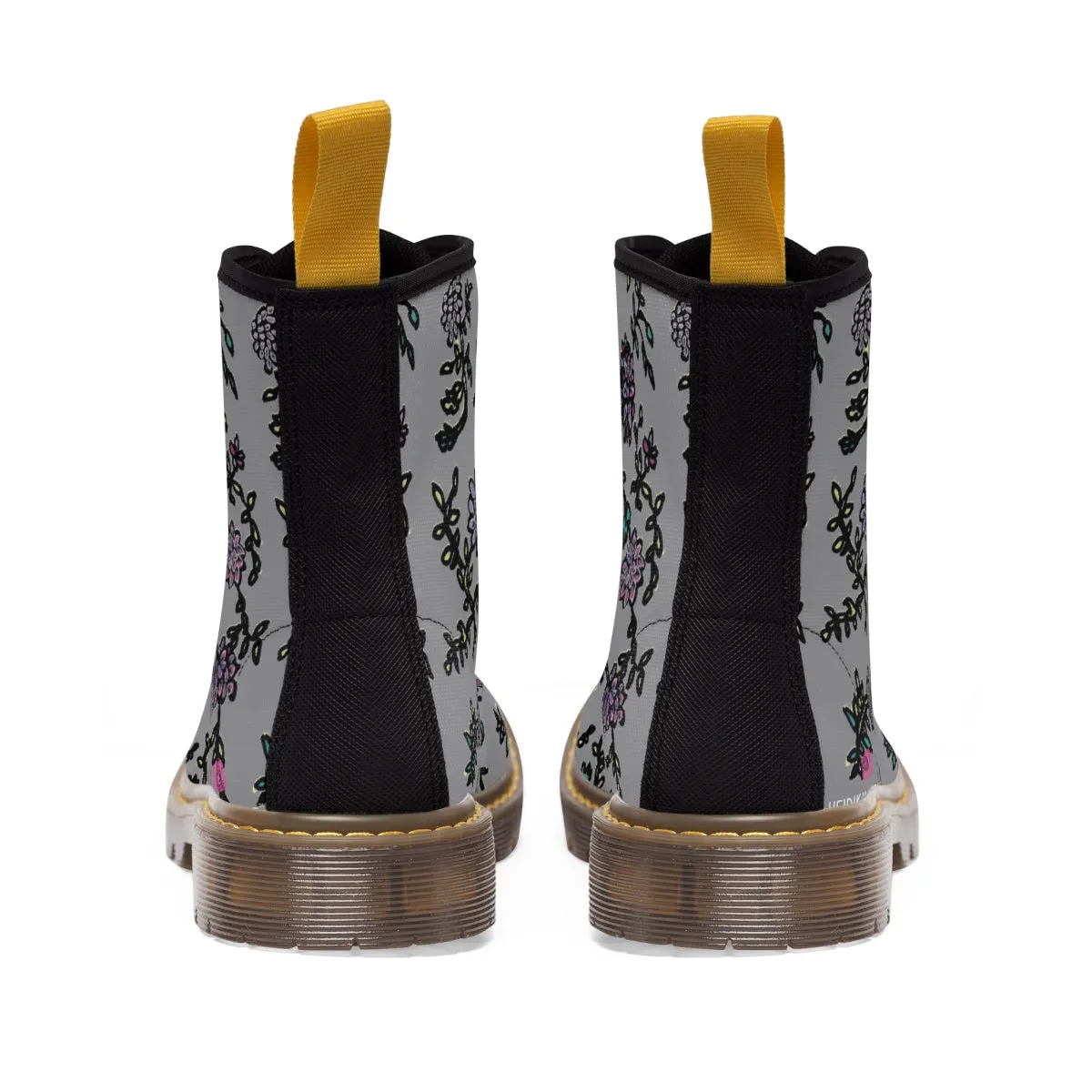 Gray Floral Print Women's Boots, Purple Floral Women's Boots, Best Winter Boots For Women (US Size 6.5-11)