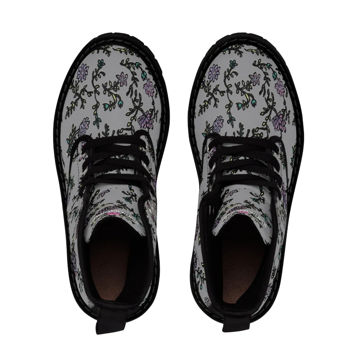Gray Floral Print Women's Boots, Purple Floral Women's Boots, Best Winter Boots For Women (US Size 6.5-11)