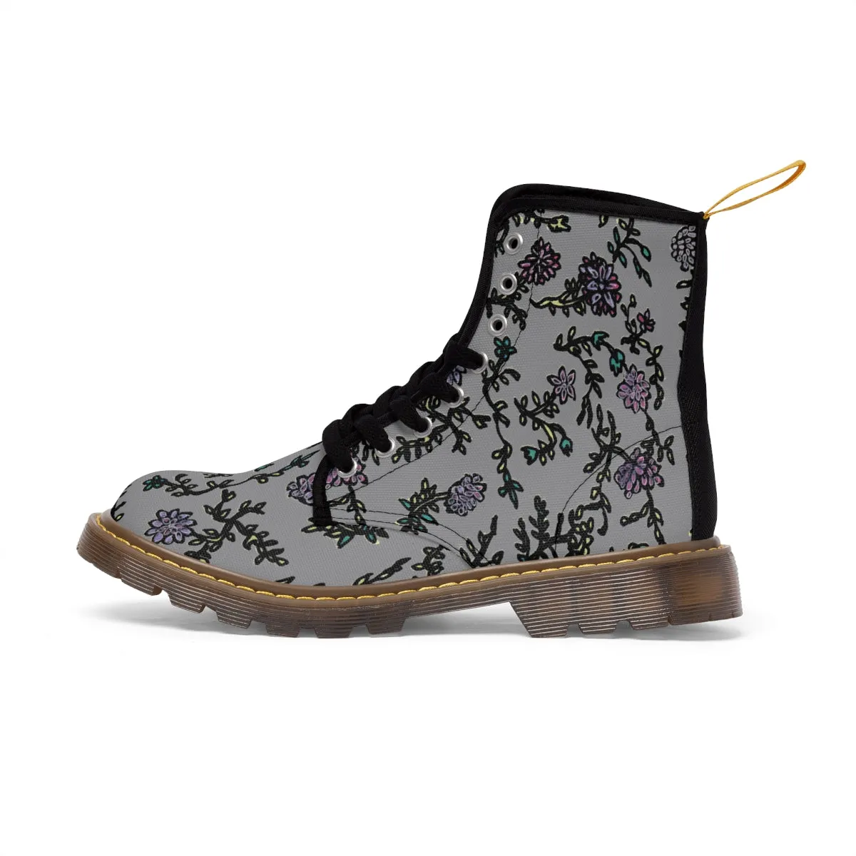 Gray Floral Print Women's Boots, Purple Floral Women's Boots, Best Winter Boots For Women (US Size 6.5-11)
