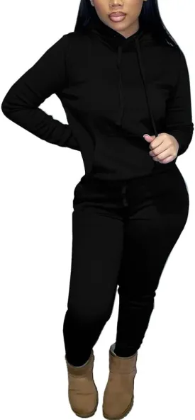 HTD Two Piece Outfits for Women Casual Sweatsuits Set Long Sleeve Hoodie Tracksuit Pullover Jogger Sweat Pants Set