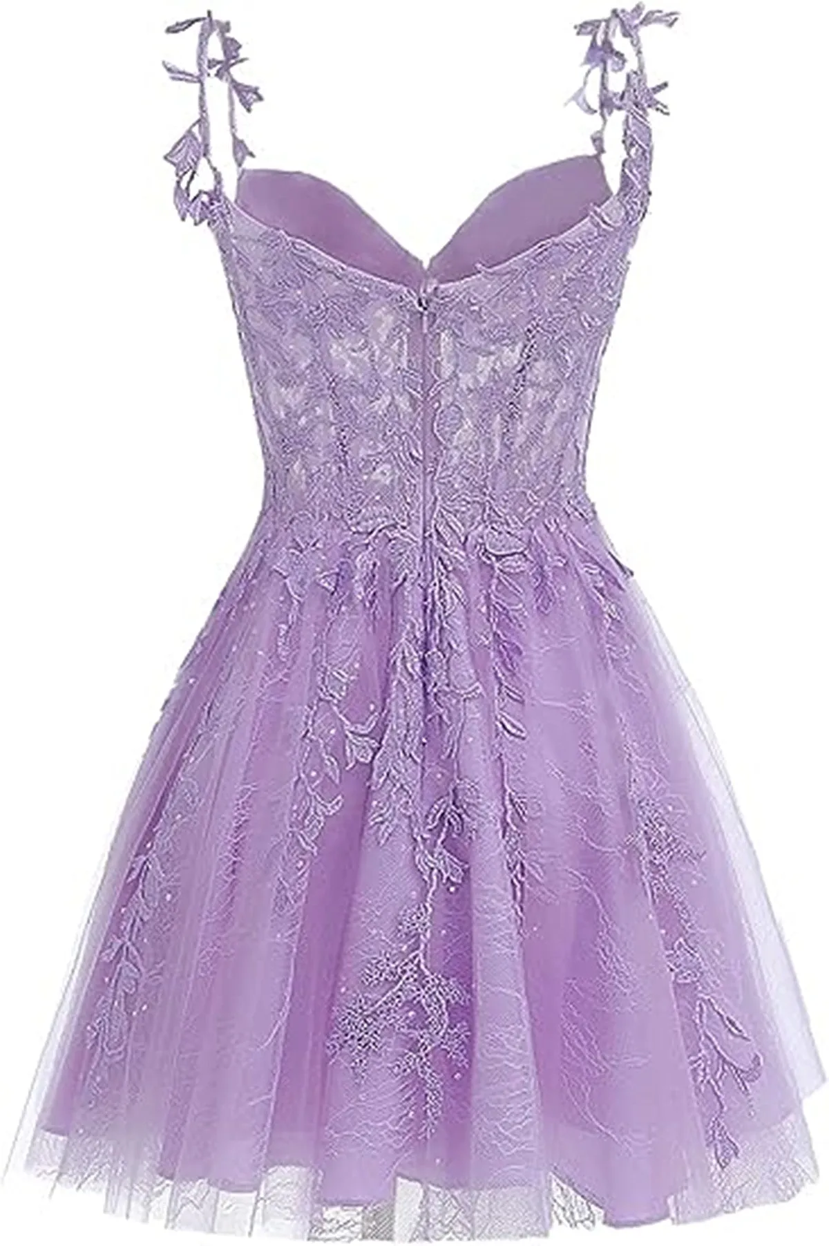 Lavender Tulle Lace Applique Homecoming Dress Floral Tulle Short Prom Dress