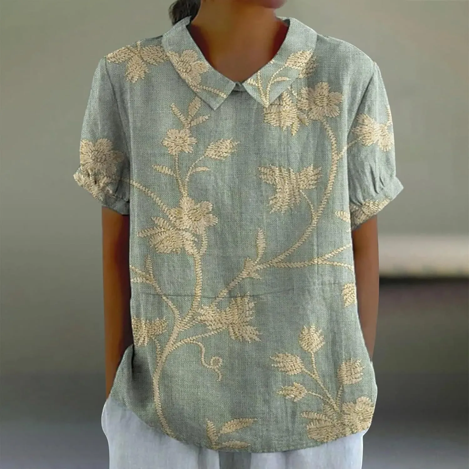 LCMTWX Casual V Neck Button Down Shirts for Women Linen Loose Large Size Thin Lapel Shirt Short Sleeved Blouse Women'S