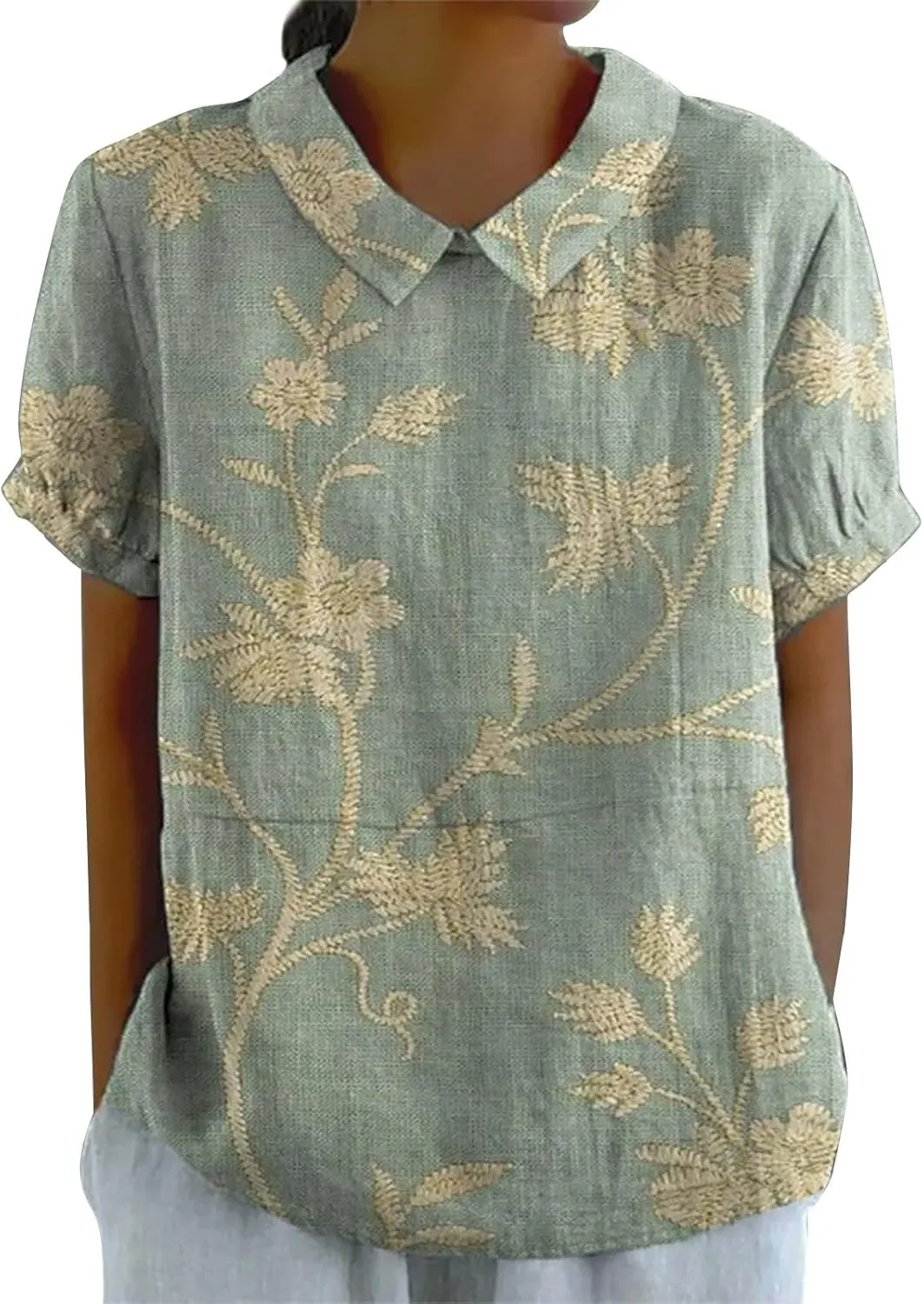 LCMTWX Casual V Neck Button Down Shirts for Women Linen Loose Large Size Thin Lapel Shirt Short Sleeved Blouse Women'S