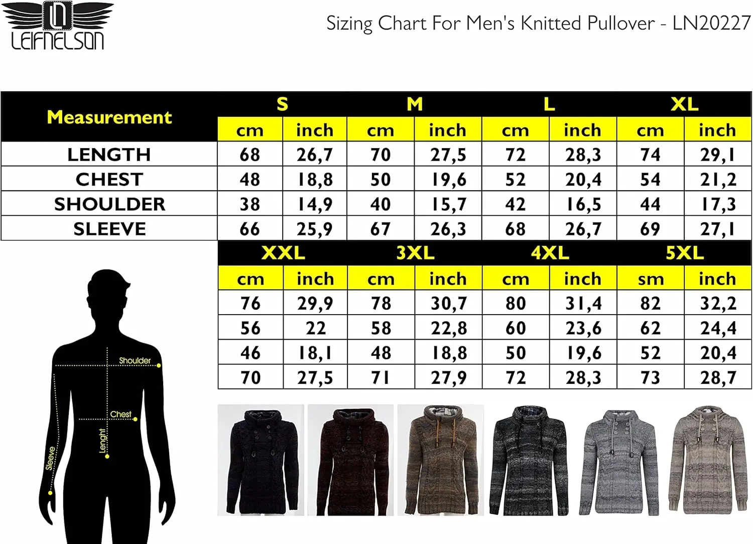 Leif Nelson Men's Knitted Sweater - Slim Pullover Sweaters for Men with Hoodie