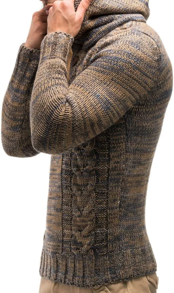 Leif Nelson Men's Knitted Sweater - Slim Pullover Sweaters for Men with Hoodie