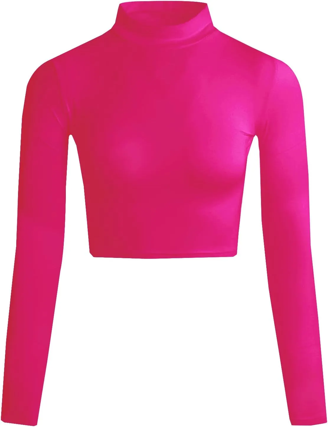 LONGBIDA Women's Long Sleeve Mock Neck Pure Soft Thin Sexy Stretch Crop TOP T Shirt