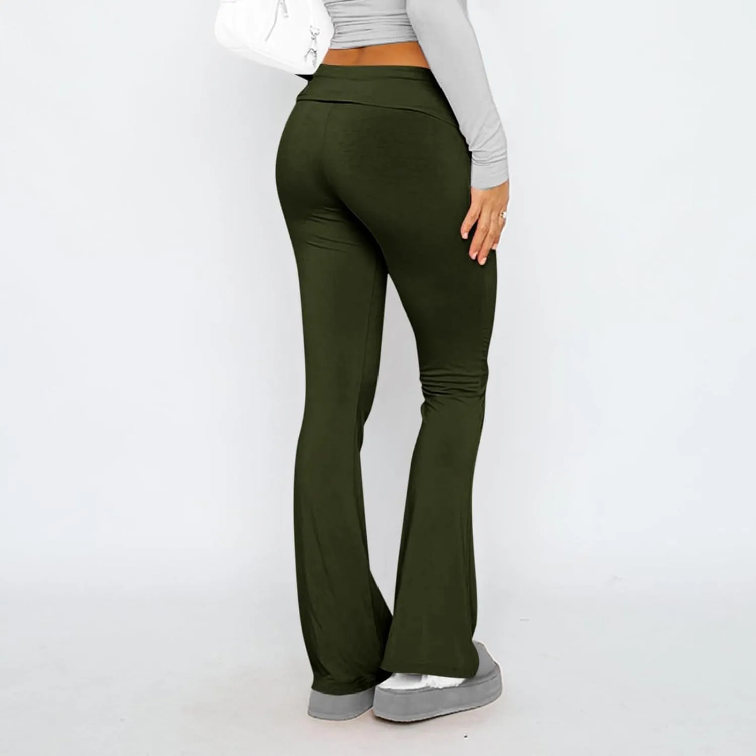 Low Rise Flare Leggings for Women Y2k Flared Fold Over Yoga Pants Bootcut Cotton Leggings Bell Bottom Yoga Sweatpants