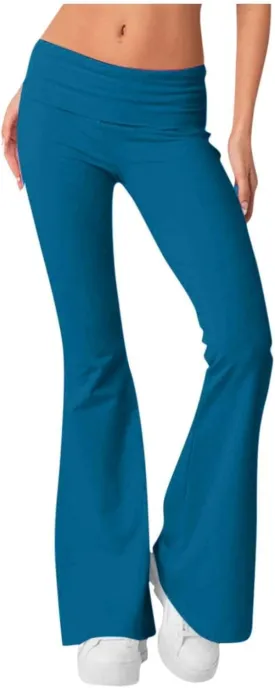 Low Rise Flare Leggings for Women Y2k Flared Fold Over Yoga Pants Bootcut Cotton Leggings Bell Bottom Yoga Sweatpants