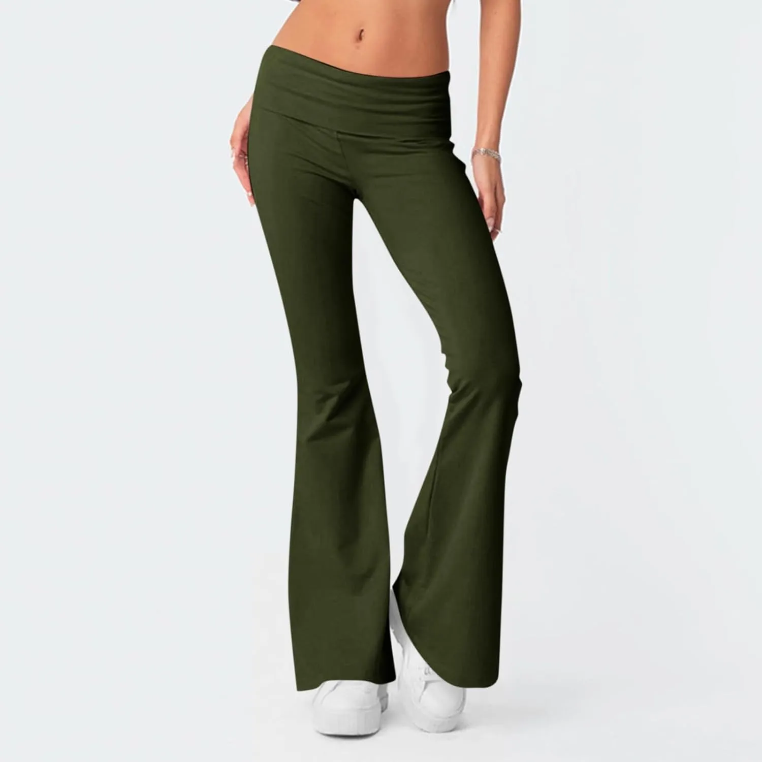 Low Rise Flare Leggings for Women Y2k Flared Fold Over Yoga Pants Bootcut Cotton Leggings Bell Bottom Yoga Sweatpants