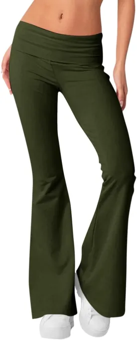Low Rise Flare Leggings for Women Y2k Flared Fold Over Yoga Pants Bootcut Cotton Leggings Bell Bottom Yoga Sweatpants
