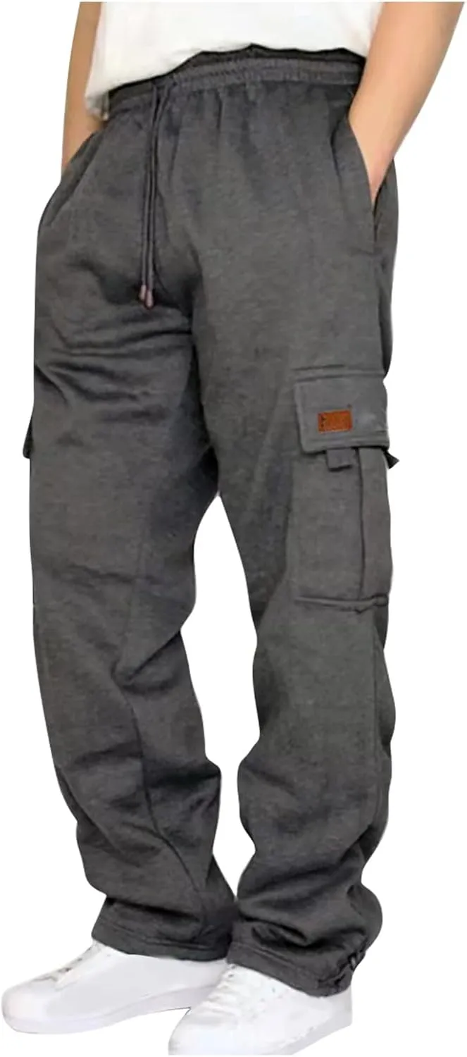 Mens Cargo Sweatpants Plus Size Baggy Jogger Sweatpants Drawstring Open Leg Big and Tall Workout Pants with Pockets