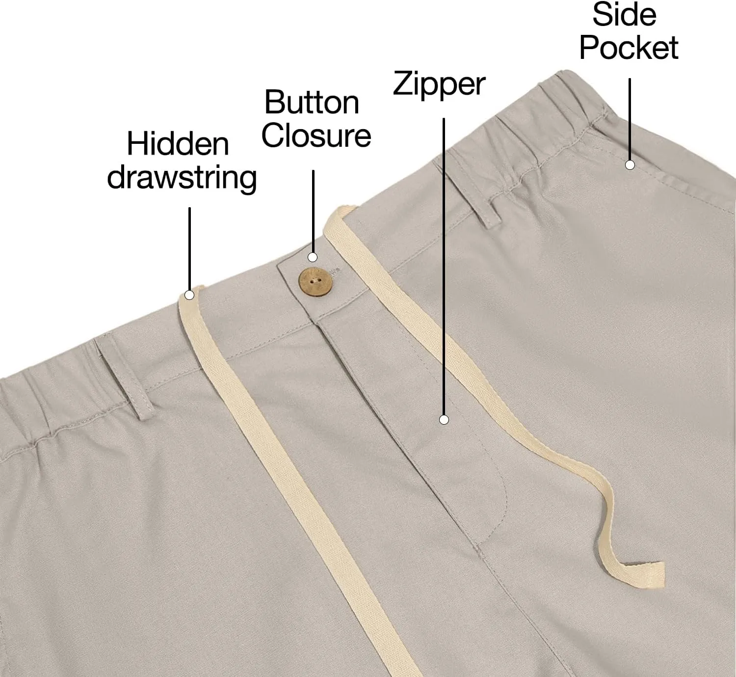 Men's Cotton Linen Shorts Casual Button Elastic Waist Summer Beach Vacation Shorts with Multi-Pocket